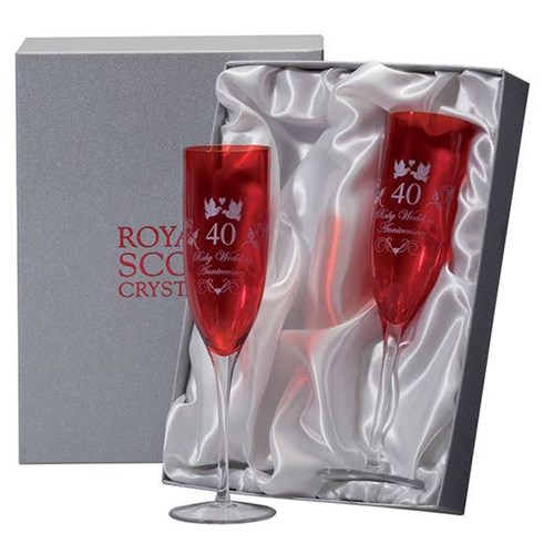 2 Royal Scot Presentation Boxed Ruby Champagne Flutes Engraved Ruby Wedding Anniversary - Celebrate in Style